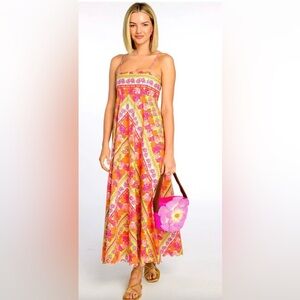 Elizabeth James the Label Annalissa Dress hot pink orange green rosebud dress
